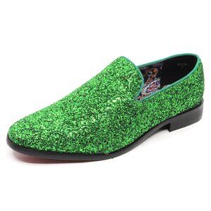 Green Glitter Men's Vintage Designer Classic Smoking Dress Tuxedo Loafers Shoes